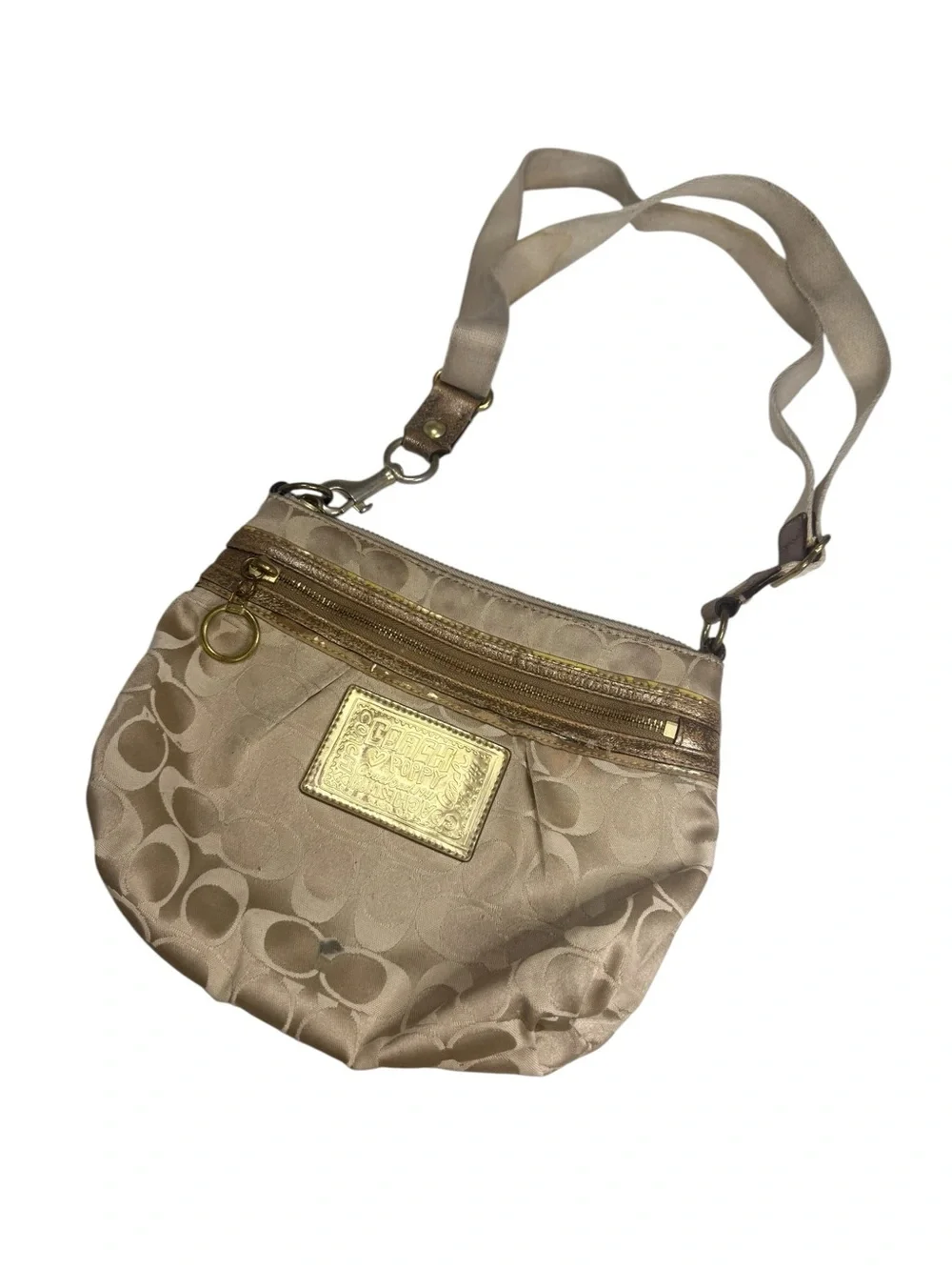 Coach Poppy Signature Monogram Crossbody Shoulder Bag Beige